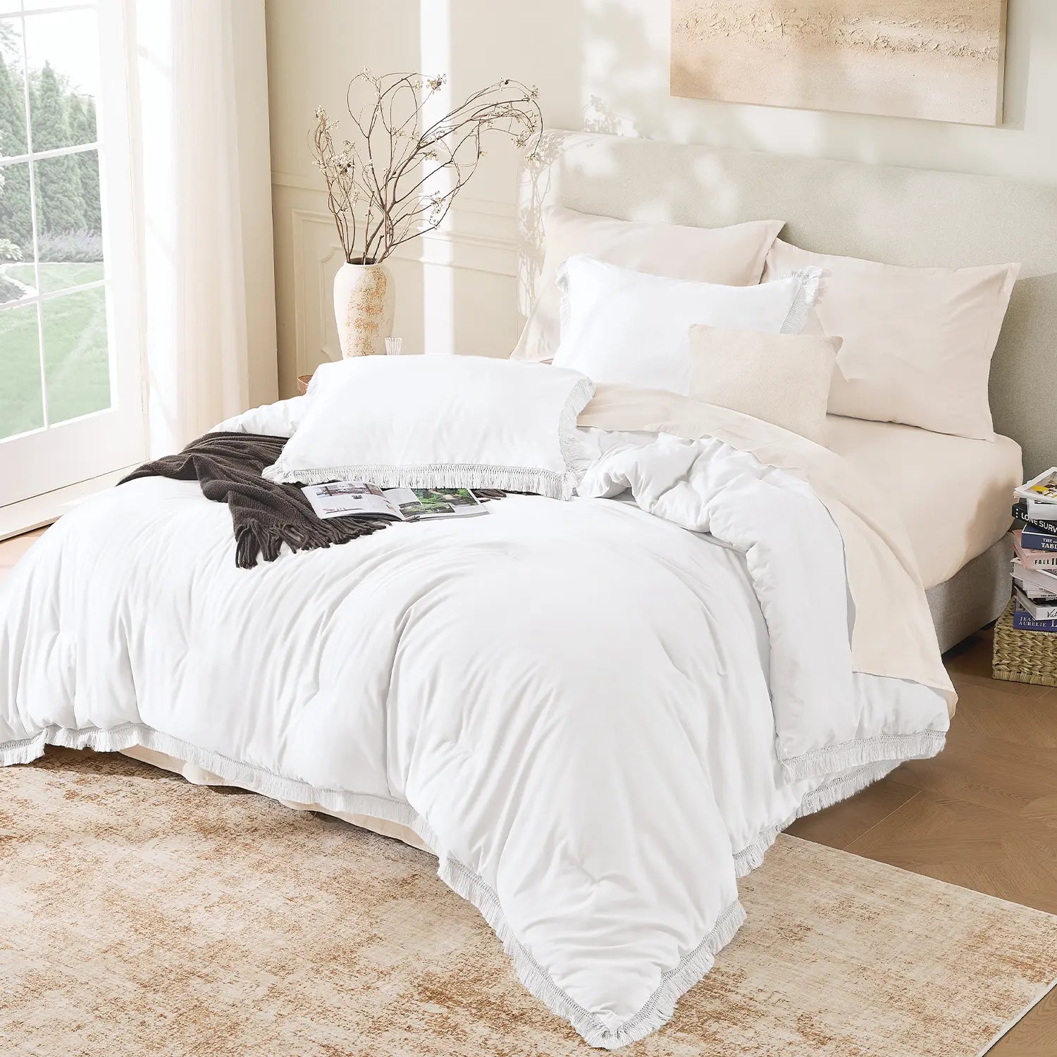 Andency Ruffle Comforter Set 3Pcs Vintage Farmhouse Shabby Chic Bedding Ultra Soft Microfiber All Season Cozy Sleep Double Ruffle Design