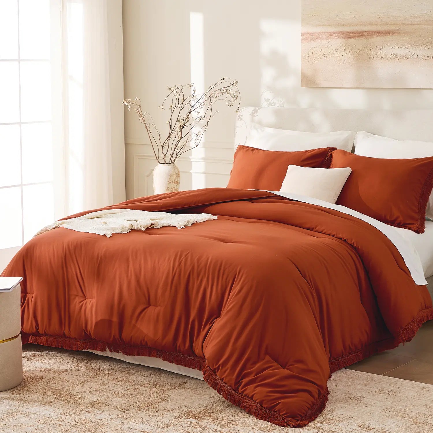 Andency Ruffle Comforter Set 3Pcs Vintage Farmhouse Shabby Chic Bedding Ultra Soft Microfiber All Season Cozy Sleep Double Ruffle Design