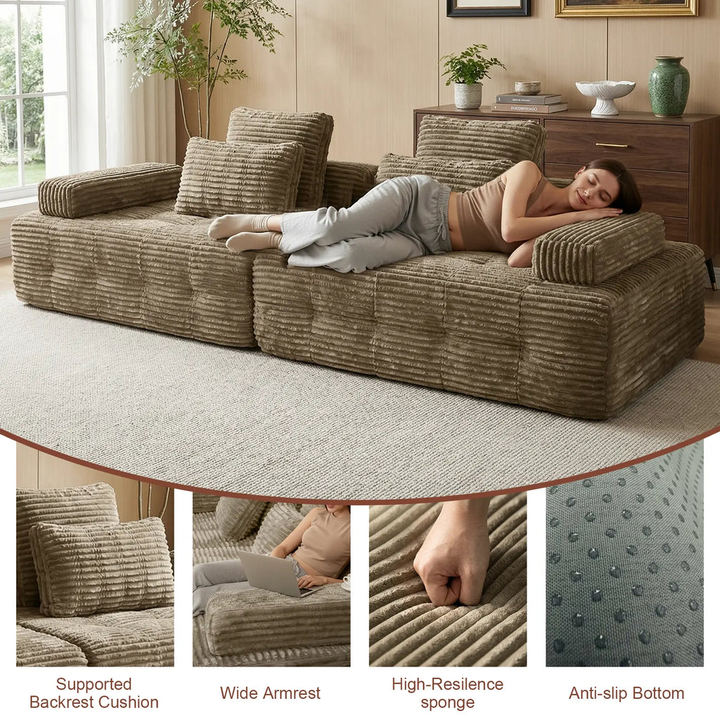 【2 Packages Shipping】Oversized Corduroy Cloud Modular Sectional Sofa, Vacuum Compressed Pet Friendly Boneless Cloud Couch, Cozy Comfy Loveseat Sofa, Ideal for Living Room & Small Apartment, Free Gifts Included, Summer Vibe Home Furniture