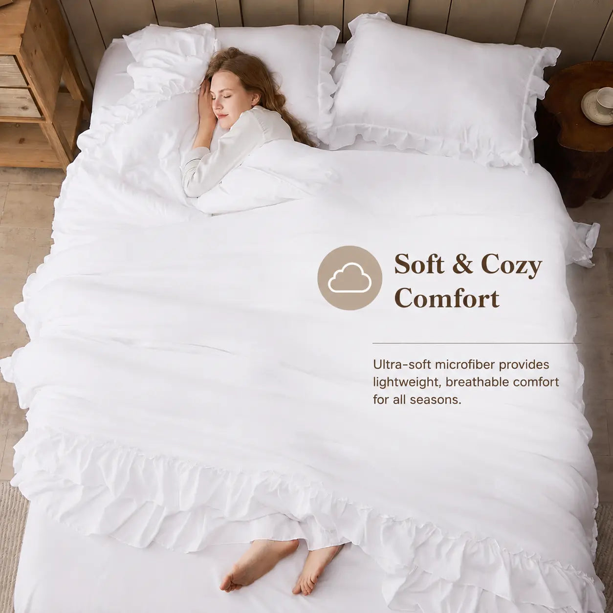 Andency Ruffle Comforter Set 3Pcs Vintage Farmhouse Shabby Chic Bedding Ultra Soft Microfiber All Season Cozy Sleep Double Ruffle Design